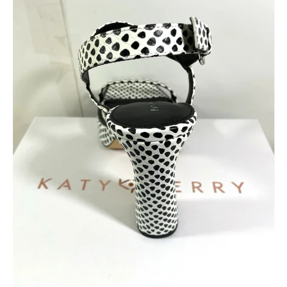 NIB Katy Perry The Steady Sandal Womens 9M Black White Chunky Heels Platform - Picture 4 of 6